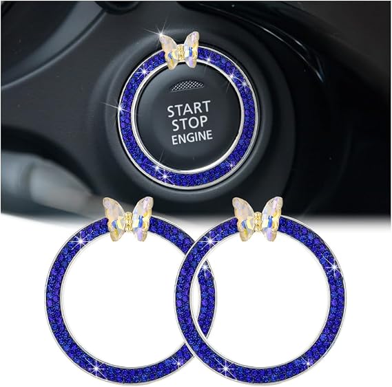 2PCS Bling Crystal Car Engine Start Stop Decoration Ring, Blue