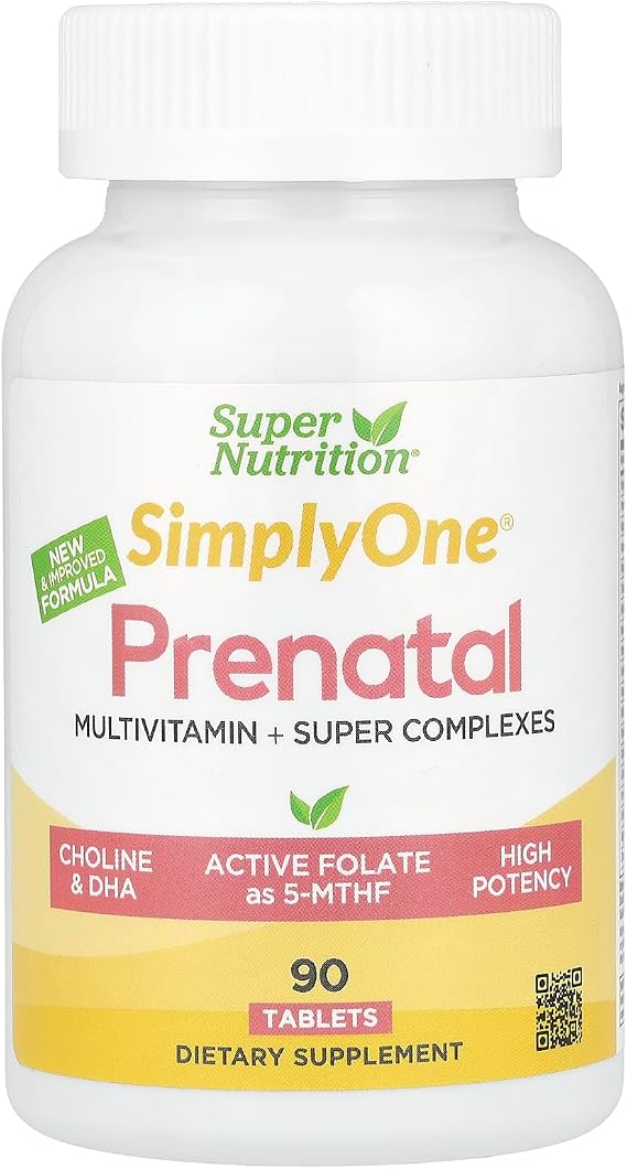 SuperNutrition Simply One, Prenatal Multivitamin with Super Greens, Spices, Vitamin A, and Folate, 90 Tablets