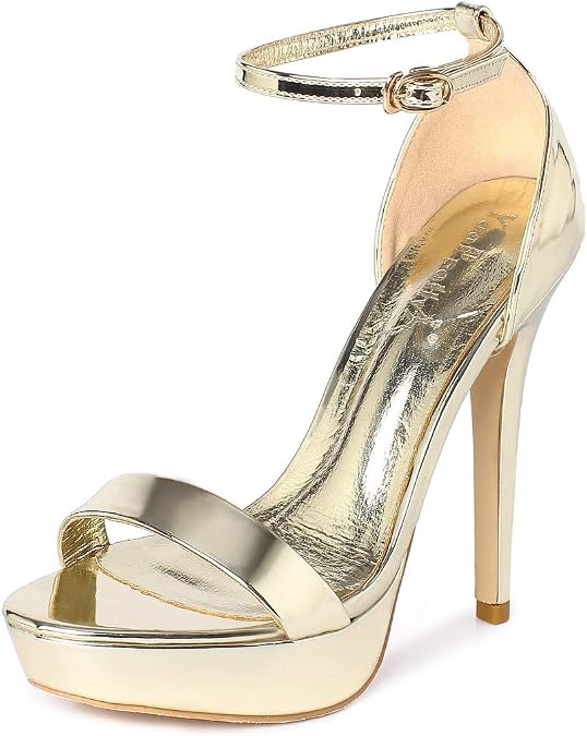 YooPrettyz Women Metallic Ankle Strap Platform High Heels Model Dress Sandals