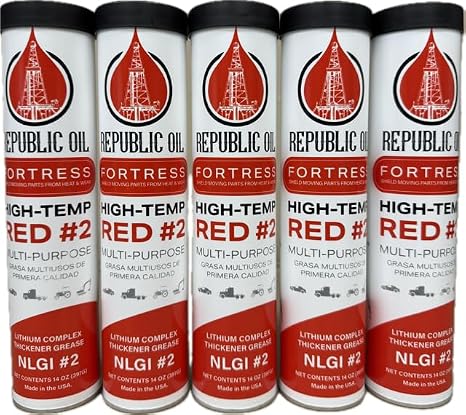 Republic Oil Red High Temp #2 Grease 5 x14oz Lithium Complex Multi-Purpose |Chassis | Wheel Bearings| Tacky | EP2 | Extreme Pressure | 5th Wheels | Agrilculture | Construction