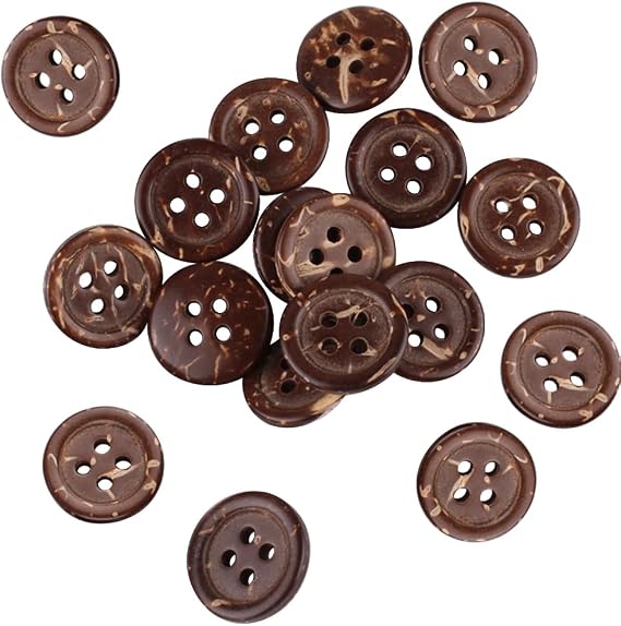 1/2 Inch Brown Coconut Button Wooden Buttons Small Natural Wood 4 Holes Round Flat Coco Shell Scrapbooking Buttons Bulk for Sewing Making Crafts Crochet Shirts Clothing Decor DIY Supply