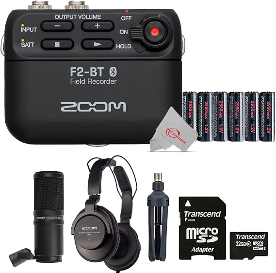 Zoom F2-BT Ultra Compact Bluetooth Enabled Portable Field Recorder with Lavalier Microphone + Accessory Kit