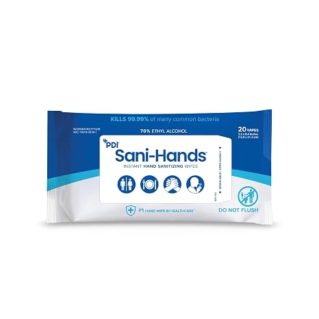Sani-Hands Hand Sanitizer Wipes, Ethyl Alcohol Wipes with Aloe and Vitamin E, Hand Sanitizer Travel, Home, Outdoor Use, 5.5 in x 8.4 in