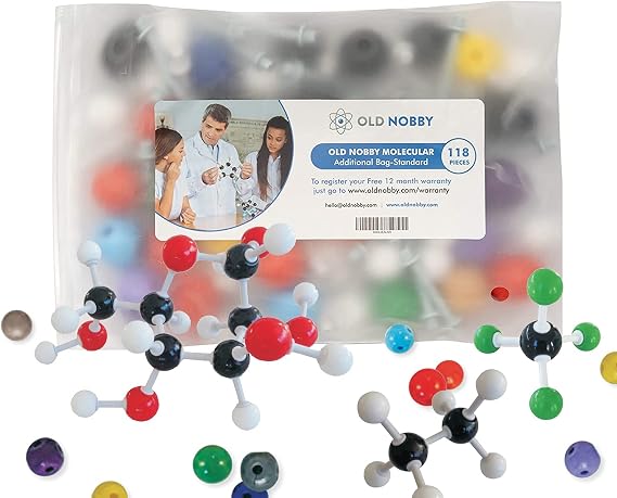 Old Nobby Molecular Model Kit - 115 Piece Chemistry DNA Model Set with Atoms, Bonds, Instructional Guide - STEM Learning Tool for Organic Chemistry, Science Gifts - Durable and Portable