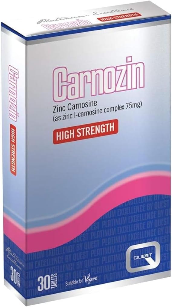 Quest Carnozin (Pack of 30) - Zinc Carnosine Complex Supplement for Gastro Protection & Healing (75mg per Tablet). High Strength