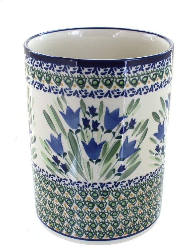 Blue Rose Polish Pottery - Blue Tulip Utensil Jar - 7" Tall - Perfect Countertop Storage for Spoons, Spatulas & Everyday Cooking Tools
