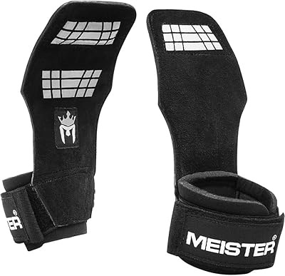 Meister Elite Leather Weight Lifting Grips wGel Padding Pair