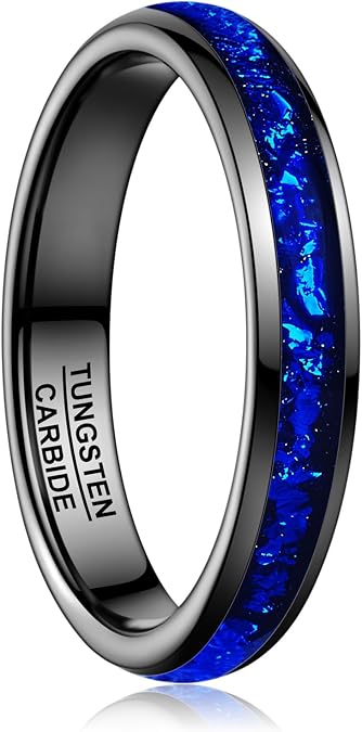 Vakki Womens Wedding Band Tungsten Blue Foil Inlay