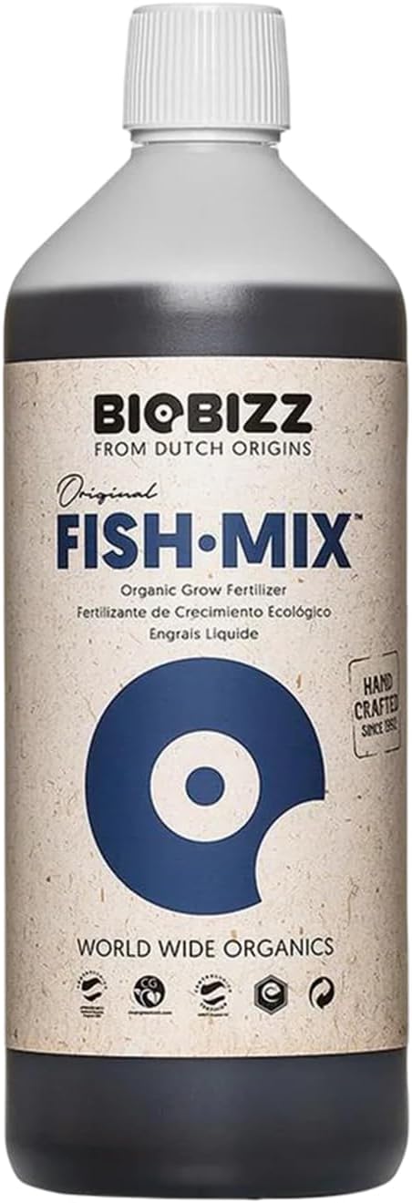 BioBizz Fish-Mix Organic Fish Emulsion Liquid Fertiliser, 1L | Nitrogen-rich plant feed stimulates microbial activity and vigorous vegetative growth. For soil, coco and hydroponics.