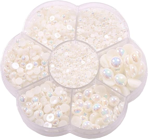 YAKA 3000PCS 1 Box 7Sizes Round Flatback Half Pearls Bead Loose Beads Gem Scrapbook Craft (Half Beads/AB Bright Color) (Beige)