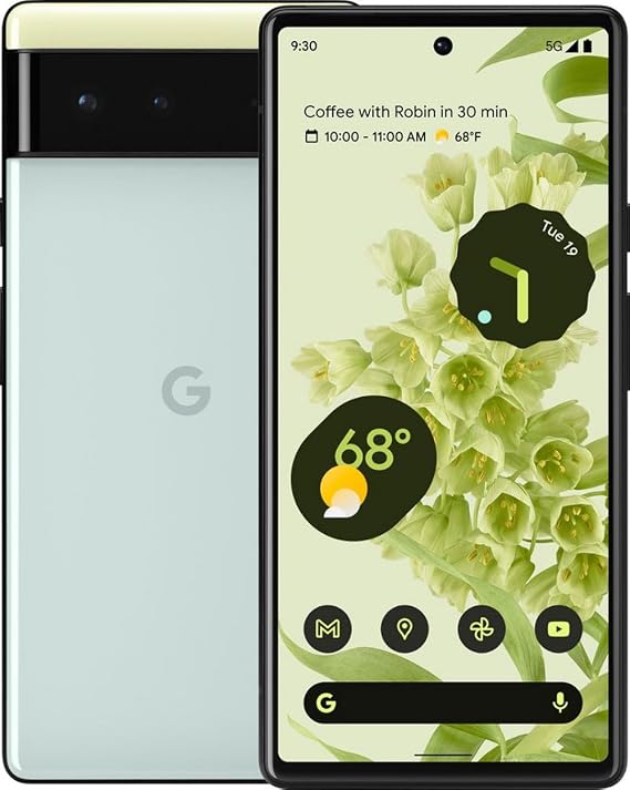 Google Pixel 6-5G Teléfono Android – Smartphone Unblocked Con Lente ancha y ultraancha – 128 GB – Color espuma de mar (S