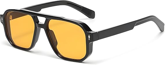 Vintage Pilot 70s Square Men Women Sunglasses, Double Bridge UV400 Tinted Lens Sunglasses for Driving, Sports, and Travel