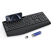 KYSONA 5th Gen Wireless Keyboard, 2.4G Full-Sized Cordless Ergonomic Keyboard with Wrist Rest, Phone ipad Holder, Adjustable Angle, Compatible with Laptop/PC/Mac/Windows, Black