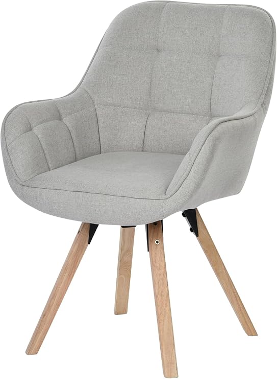 Accent Armchair Fabric Upholstered, Modern Leisure Vanity Chair with Padded Backrest and Seating Cushion, Swivel Armchair Side Chair with Wooden Legs for Living Room/Bedroom/Home Office/Makeup, Grey