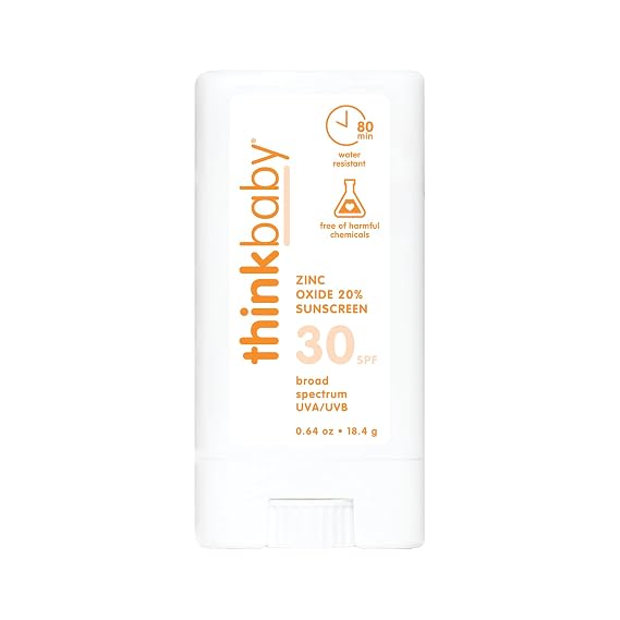 Thinkbaby SPF 30 Sunscreen Stick Safe, Natural, Water Resistant Sun Cream for Babies, Kids & Adults Mineral UVA/UVB Sun Protection Reef Friendly Travel Stick, 0.64 oz