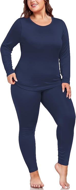 ForHailey Women's Plus Size Long Sleeve Thermal Underwear Base Layer Top and Bottom Sets XL-5XL