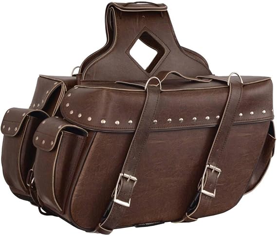 Milwaukee Leather Studded Throw-Over Motorcycle Saddlebags Synthetic Leather Universal Fit Zip-Off - LG