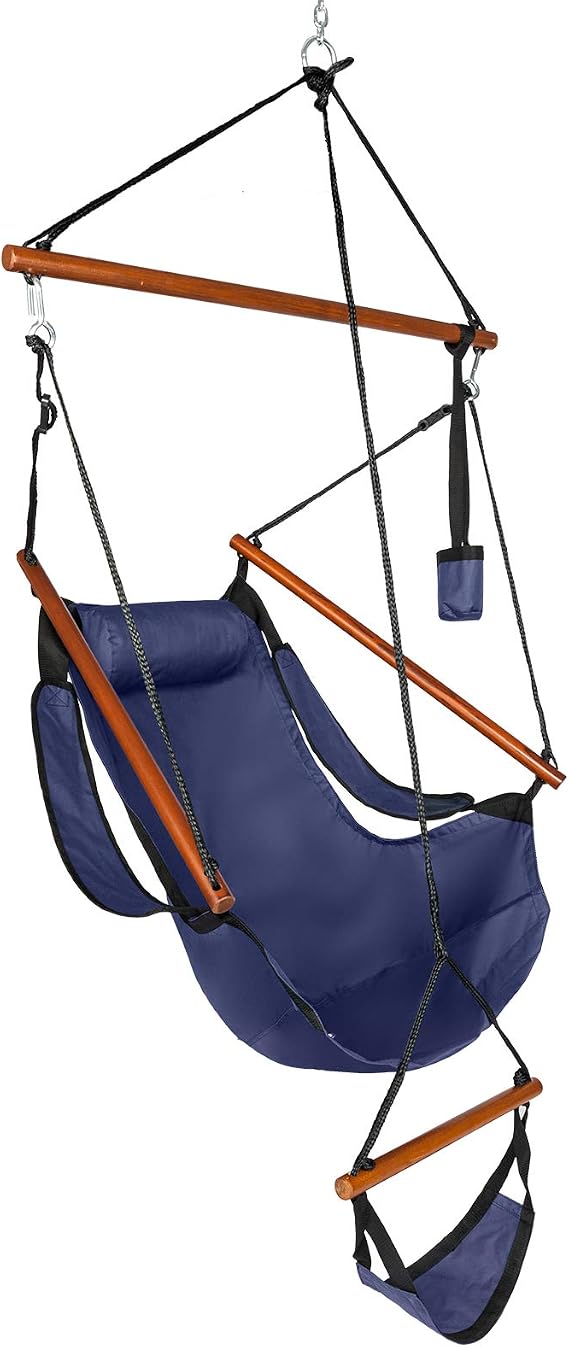 ONCLOUD Premium Floating Hammock Chair Air Chair with Footrest -Style Hammock Seat, Navy Blue Hanging Swing Seat with Reinforced Rope