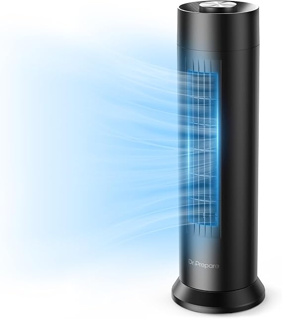 DR.PREPARE Tower Fan, 28 dB Quiet Desk Fan, 3Speeds, 80 Oscillation, Detachable Washable Bladeless Design, 16 Inch Portable Table Fan for Room, Home, Office,Black