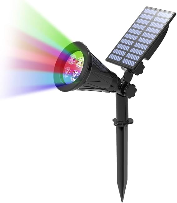 T-Sun 4 LED Solar Spotlights Outdoor Auto ON/Off & Adjustable Waterproof IP65 Solar Powered Security Wall Light for Garden, Patio, Garage, Stairs, Pool Area (RGB)