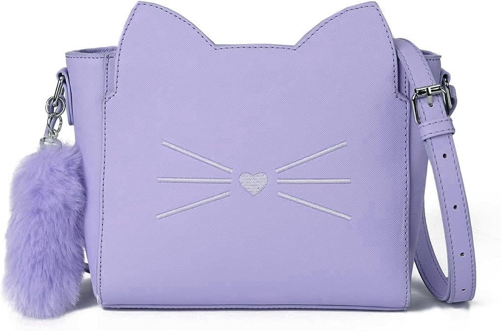 Kawaii Cat Purse for Girls and Teens, Small Kitty Bag and Novelty Gifts | Vegan Leather, Aged 8-25, Fits iPad mini/Kindle/Long wallet, Gifts for Birthday/Christmas Day