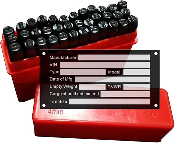 4MM Steel Die Metal Stamping Kit Punch Tool with Blank Aluminum ID Plates, Metal Identification Plate, Serial Number Tag, Equipment Data Plate, Industrial Nameplate