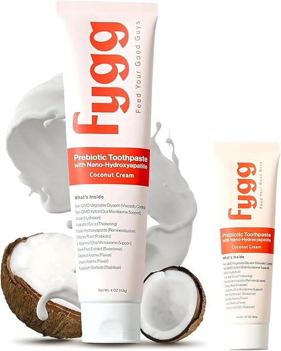 Fygg Fluoride Free Toothpaste 4 oz with Travel Size Pack of .7 oz (Coconut)