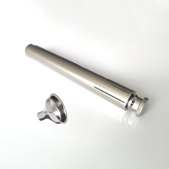Stainless Steel 2oz Tube Flask Portable Mini Water Bottle & Funnel (Mirror Finish, Round Bottom)