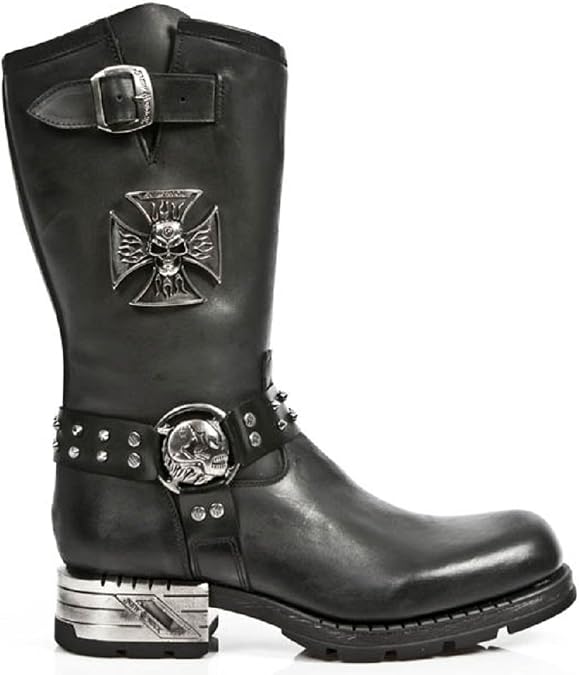 New Rock Newrock MR030-S1 Black Western Gothic Biker Leather Boots Shoes