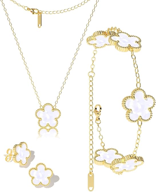 AICase Clover Jewelry Set,18K Gold Plated Lucky Clover Bracelet,Four Leaf Clover Necklace and Clover Earrings Fashion Jewelry Sets Gifts for Women/Mon