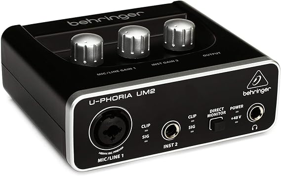 Behringer U-PHORIA UM2 Audiophile 2x2 USB Audio Interface with XENYX Mic Preamplifier | for Recording Microphones and Instruments