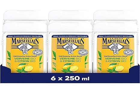 Le Petit Marseillais - Extra Soft Organic Verbena & Organic Lemon Shower Gel (6 Bottles of 250ml) - 92% Natural Origin Ingredients - Fully Recyclable Bottle