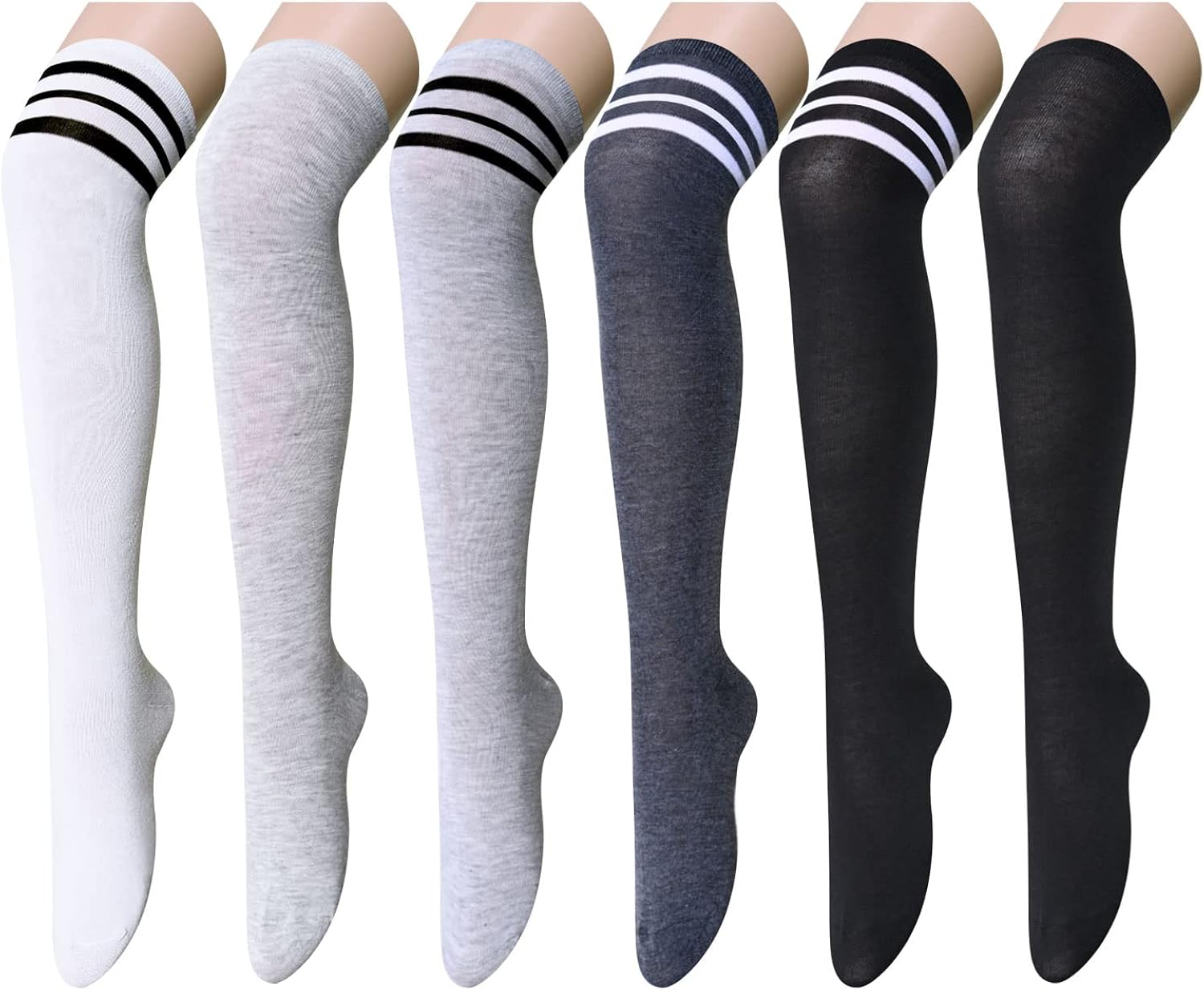 Striped Thigh High Socks - Christmas Over the Knee High Stockings for Women Teen Girls