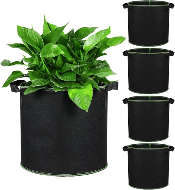 Tofficu 5-Pack 4 Gallon Grow Bags, Thickened Nonwoven Fabric Pots