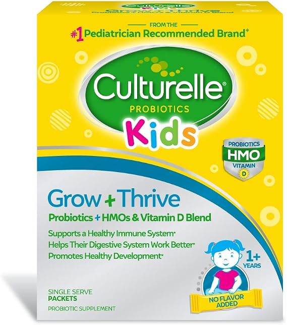 Culturelle Kids Grow + Thrive Probiotic Packets, Blend of Probiotics, HMOs & Vitamin D, Support a Healthy Immune System, Help Digestive System Work Better & Promote Healthy Development*, 30 Count