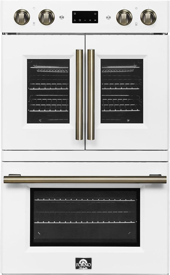Forno Asti 30-Inch Double Electric Wall Oven with Upper French Doors in Stainless Steel, 7.36 cu. ft. Dual True Convection, 7,200W, Air Fry, Sous Vide, Self-Clean - White