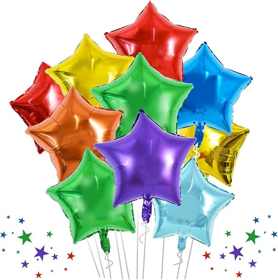 TONIFUL 30 Pcs Star Shaped Balloons 18 Inch Large Rainbow Foil Balloons