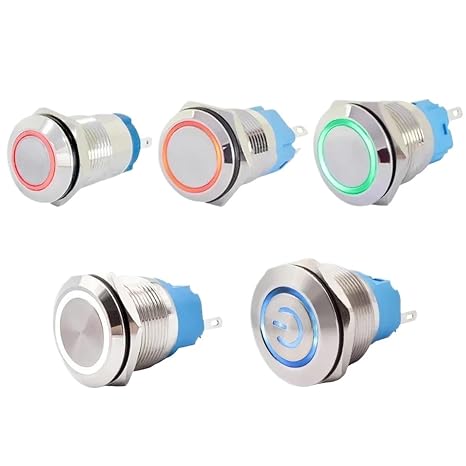 12mm 16mm 19mm 22mm 25mm LED Metal Stainless Steel ON Off Push Button Switch Power Start 12V 220V Pushbutton Momentary Latching (Color : 25mm Power, Size : SS_Moment_12-24V G)