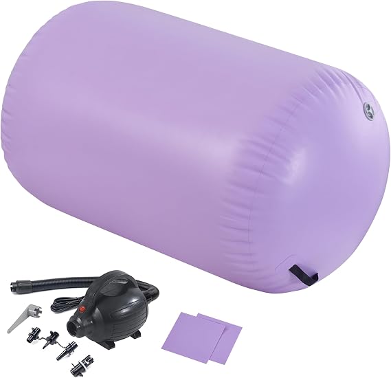 LSLIFE Air Roller Inflatable Gymnastics Tumbling Barrel, Roll Barrel with Air Pump 60/75/90cm Thick 100cm Long Backbend Trainer Handspring Mat for Gymnastics Yoga Training