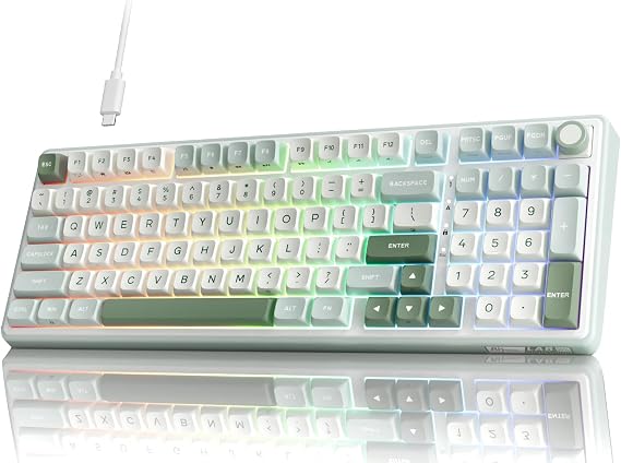 RK ROYAL KLUDGE R98 Pro Gaming Keyboard, 96% Wired Mechanical Keyboard Creamy RGB with Number Pad and Volume Knob, Gasket Mount, MDA Profile US Layout PBT Keycaps, Hot Swap Pre-lubed Tactile Switch
