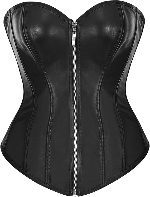 bslingerie Womens Faux Leather Zipper Front Bustier Corset Top