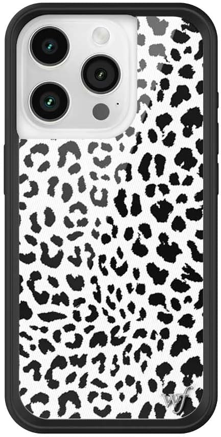 Wild Flower Case - Compatible with Apple iPhone 15 Pro | Protective Black Bumper 4' Drop Test Certified Women Owned Small Business | Snow Meow - Animal Leopard White Black Floral Cute Trendy