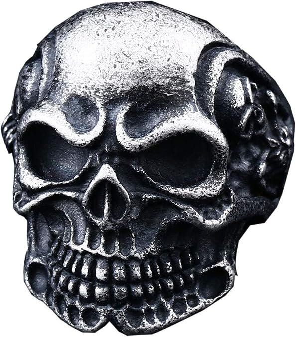 PAURO Men's Punk Gothic Biker Ghosts Skull Head Ring