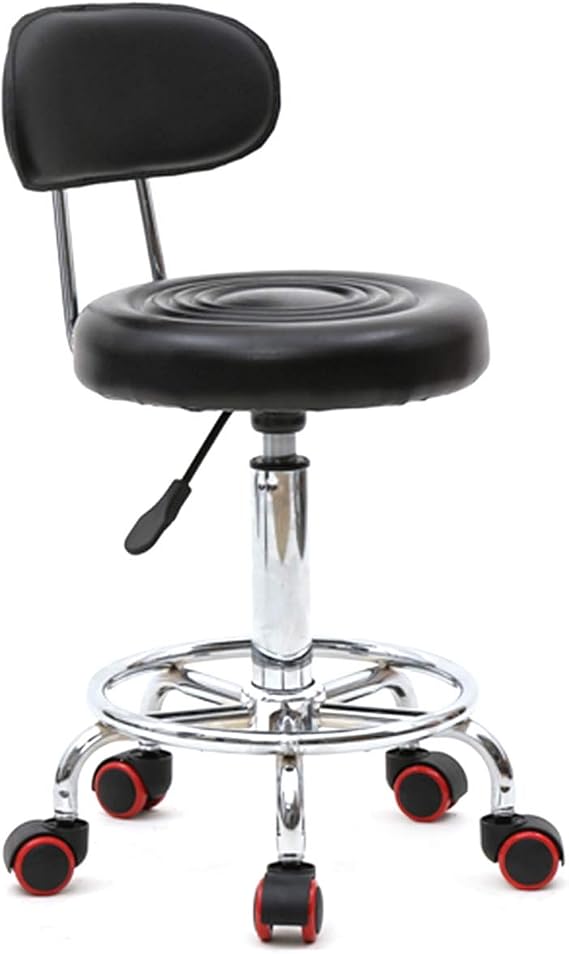 PU Leather Round Rolling Stool with Foot Rest Swivel Height Adjustment Medical Spa Drafting Salon Tattoo Work Office Massage Stools Task Chair ,Kitchen,Salon,Bar,Office,Massage (Black D with Backrest)