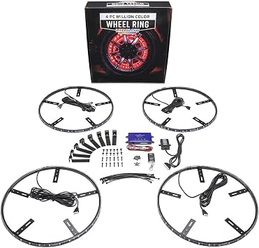 LEDGlow 4pc 17" Million Color LED Wheel Ring Accent Light Kit- Fits Wheels with 16.5" Brakes - Heavy-Duty & Versatile Design - Waterproof Strip - Includes Control Box & Wireless Remote