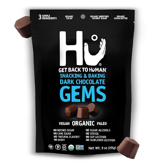 Hu Gems Chocolate Chips Vegan Snacks | 3 Pack, 9oz Each | Organic, Paleo, Dark Chocolate Baking Chips | Great for Baking & Snacking, Non GMO, Kosher Chocolate