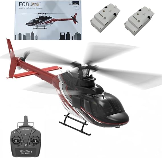 F08 Bell206 RC Helicopter Model with Optical Flow Positioning, 1/27 Scale 6CH Brushless Direct-Drive Stabilized Helicopter 6G/3D Brushless Flybarless Aircraft for Adults - 2PCS Battery