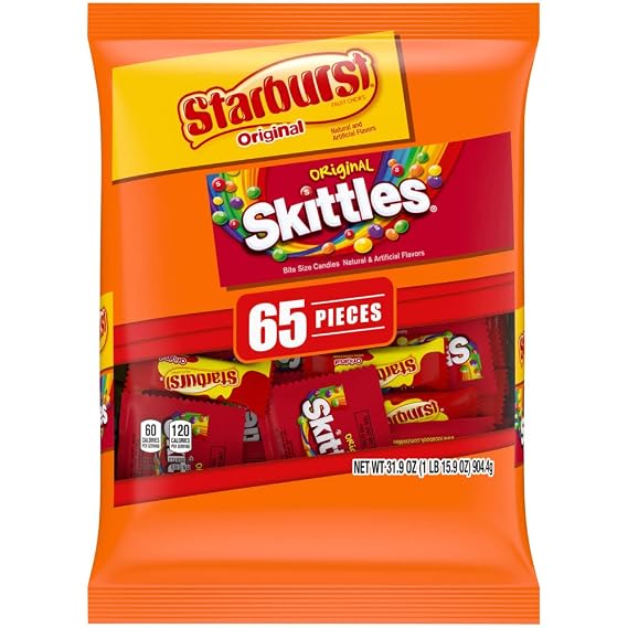 SKITTLES & STARBURST Candy Fun Size Variety Mix 31.9-Ounce Bag, 65 Pieces