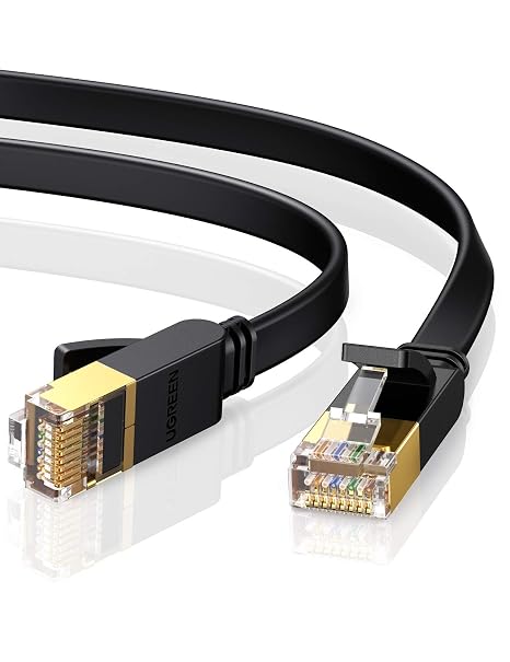 UGREEN Cat 7 Ethernet Cable 10FT, 10Gbps 600MHz High Speed | 100% Pure Copper Wire, Gold-plated Connectors, Flat Design, Compatible with Gaming PS5/4/3 Xbox PC Laptop Modem Router, Black
