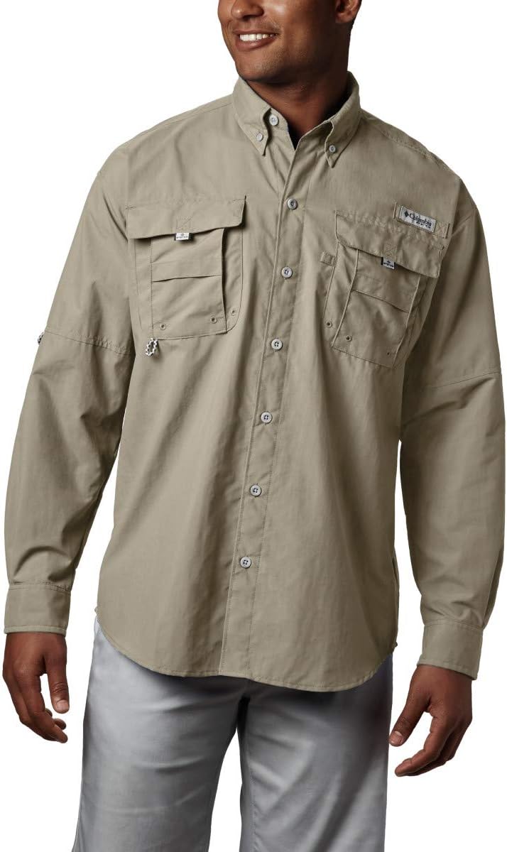 Columbia Mens Bahama II Long Sleeve Extended Shirt, Fossil, 3X